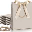 Silkfly 12 Pcs Paper Gift Bags with Handle 9x7x3.15'' Thank You Gift Bags with Bow Ribbon for Holiday Valentines Wedding Bridal Baby Shower Birthday Party (Champagne)