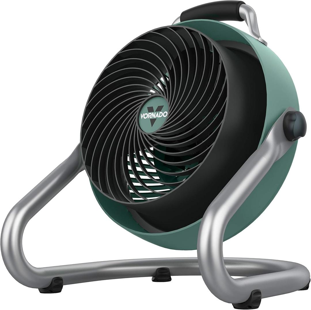 Vornado 293 Large Heavy Duty Shop Fan, 3 Speed Electric Fan, High Impact Casing, IP54-Rated Motor, Whole Room Air Circulator, Pivoting Head, Carry Handle, 16 Floor Fan for Bedroom and Garage, Green