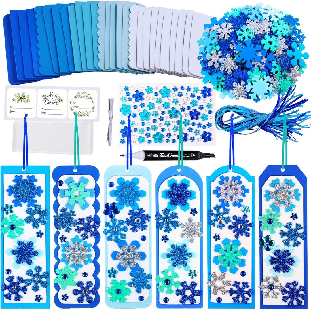 Winlyn 24 Sets Christmas Craft Kits Winter Crafts DIY 3D Christmas Snowflake Bookmarks Art Sets Snowflake Foam Stickers Arts and Crafts for Kids Party Favor Holiday Seasonal Home Classroom Activities