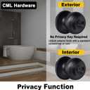 CML Hardware (2 Pack) Privacy Door Knob for Bedroom and Bathroom, Stainless Steel Keyless Door Locks for Bed/Bath, Round Ball Handle, Matte Black