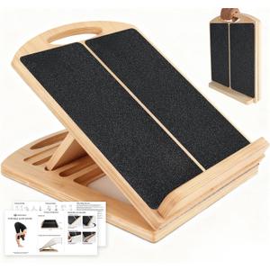 Slant Board for Calf Stretching, Adjustable Wooden Incline Board with Anti Slip Barrier, 300LB Capacity Portable Calf Stretcher for Physical Therapy, Squats, Ankle & Heel Support at Home/Gym