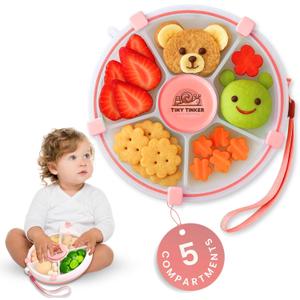 Snack Spinner for Toddlers with Lid, Small 5-Compartment Durable, Portable, Leak-Proof  Easy to Open, BPA-Free, Dishwasher Safe  Perfect for Travel, Daycare, Lunchboxes, and On-The-Go Snacks (Pink)