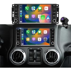 Car Radio for Jeep Wrangler JK 2007-2017, Dodge Ram 1500/2500/3500 2009-2012, Dodge Avenger 2008-2014, Jeep Compass Patriot 2009-2016, Touch Screen Stereo, Wireless CarPlay Bluetooth WiFi GPS FM SWC