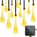 Solar String Lights Outdoor Waterproof 19.6 Feet 30LED 8 Functions,Teardrop Water Drop Solar Lights, Garden Terrace Patio Tree Party Christmas Decoration (Warm White)