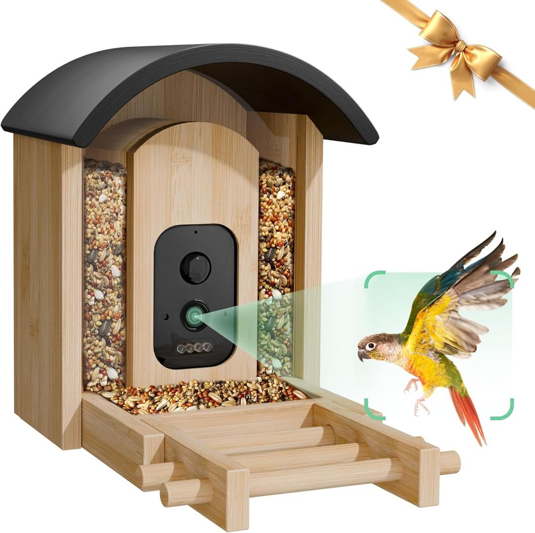 VISIOGEAR Bird Feeder with Camera, Smart Wild Bird Feeder for Outdoors with AI Identify, Solar Bird Feeder Watching Camera Auto Capture Birds & Real-time Notifications, Gifts for Birdlover (Arch)