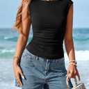 BTFBM Womens Summer Tops 2026 Boat Neck Cap Sleeve Tee Shirts Ruched Slim Fit Knit Going Out Tank Top Spring Fashion (XL)