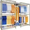 Ulif E12 Clothes Rack，Heavy Duty Freestanding Garment Rack with Shelves，Metal Clothing Closet Storage System for Hanging Clothes，71" W x 16" D x 76.5" H, Hold 960 lbs，Gold