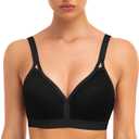 ZeroBound Women's Sports Bra High Impact Lightly Lined Underwire V Neck Full Figure Running Workout Bras (38D, Black)