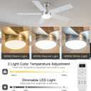 Ceiling Fans with Lights and Remote Control, Brushed Nickel Flush Mount Ceiling Fan with Light 3-Color Dimmable, Memory for Lighting and Fan Reversible, 6-Speed, Timer, Indoor/Outdoor Use, 47 Inch