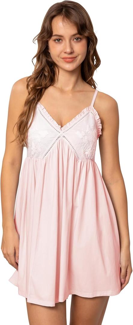 Nanxson Womens Cotton Nightgown Sexy Lace Sleep Dress Victorian Sleepshirt Full Slip Nightwear (Medium, Pink)