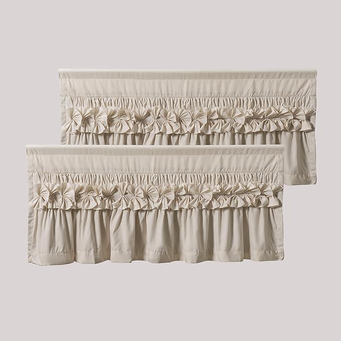 HIG 2 Pack Camel Ruffle Window Valances – Handcrafted Bow Tie Blackout Curtain Valances for Windows/Bathroom/Living Room/Bedroom, Farmhouse Decorative Privacy Kitchen Valance, 42"x18"(N60047)