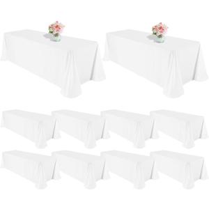 10 Pack Polyester Tablecloths, White 90 x 132 Inch Polyester Table Cloth for 8 Foot Rectangle Tables, Stain and Wrinkle Resistant Washable Fabric Table Cover for Wedding Banquet Restaurant Party