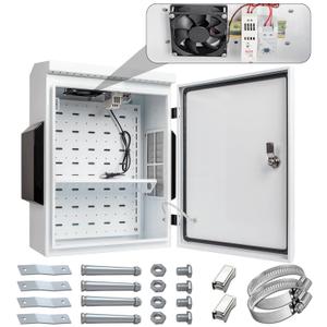 Outdoor Electrical Box with Thermostat and Fan, Cold-Rolled Steel Plate, Aluminum Alloy Back Beam, One-Piece Ventilation Design, IP65 Waterproof, Wall/Pole Mounted. (19.6" x 15.7" x 7.9")