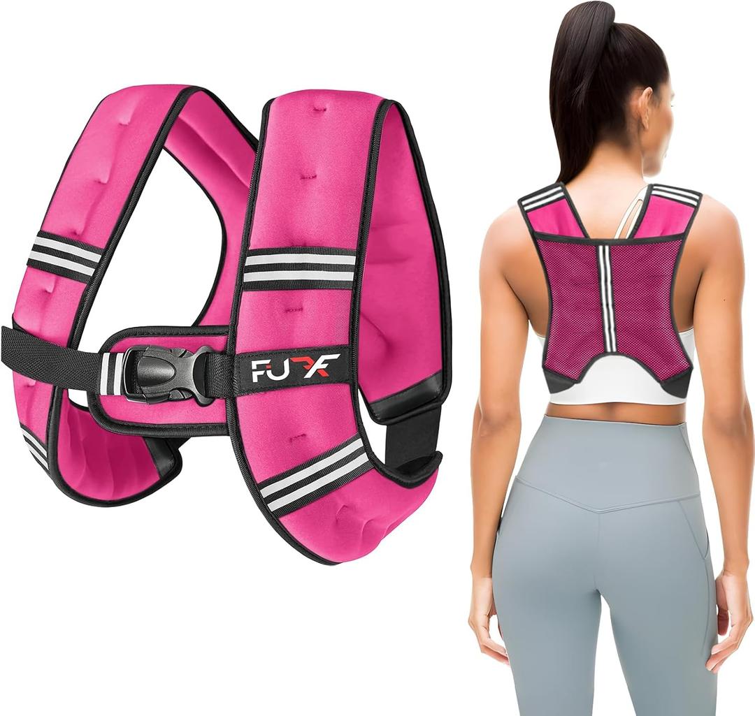 FUFF Weighted Vest Woman, 5/10/12/15/20/25/30 LB Womens Weight Vest for Walking, Strength Training Weight Vests for Female Men, Reflective Stripe Body Vest for Workout Running Jogging Fitness (Pink)
