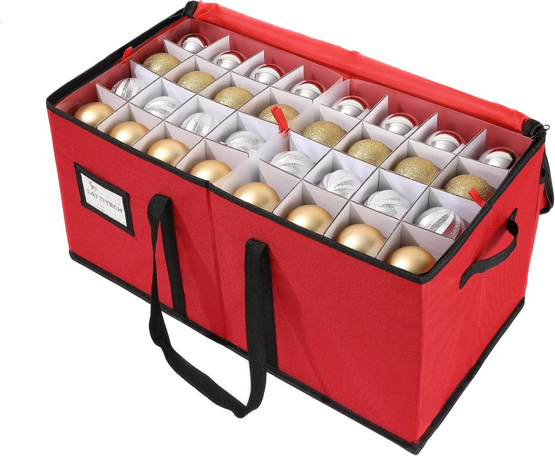 Sattiyrch Christmas Ornament Storage Box,8 Trays with Customizable Dividers,Canvas,Dust-Proof, Collapsible,Portable with Dual Handles,Holds Up to 128 x 2.36 Ornaments