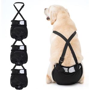 Idepet Female Dog Diapers with Suspender Detachable, 3 Pack Washable Reusable Girl Doggie Diapers for Small Medium Female Dog in Heat Period Cycle Urinary Incontinence Training M