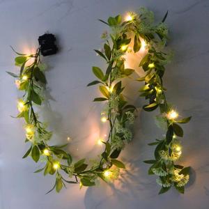 Greenery Garland for Mantle with Lights  Battery Operated Vine Garland with Timer, Spring Summer Wedding Holiday Decor