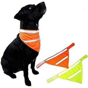 2 Pack Reflective Dog Bandana for Night Safety - High Visibility Adjustable Dog Scarf in Orange/Yellow, Fits Small Medium Large Dogs(Yellow-Small, Orange-Medium)