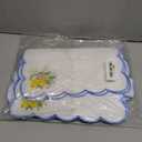 Set of 12 Lemon Cotton Linen Placemats Coaster, 12 x 17 Heat Resistant Embroidery Scalloped Placemats, 4" Summer Kitchen Coaster Double Layered Rustic Dinner Table Decoration(White and Blue)