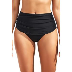 Zmart Women High Waisted Bikini Bottoms - Full Coverage Swim Bottom Ruched Tummy Control Bathing Suit Swimsuit 2025, Size L