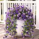 Artificial Hanging Flowers for Outdoors, 2 Pcs Fake Hanging Flowers Spring Summer Decor, UV Resistant Faux Artificial Outdoor Plants for Planter Front Door Porch Patio Garden Yard(Gradient Purple)