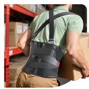 Ultra Breathable Work Back Brace for Men & Women [Upgraded Medical-Grade Support] Lower Back Support Belt with Removable Suspenders - Pain Relief for Lifting, Warehouse, Construction, Moving, Large