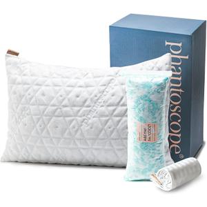 Phantoscope Memory Foam Pillow for Sleeping, Shredded Memory Foam Pillow Cooling Gel for Hot Sleepers, Adjustable Firm Bed Pillows with Bamboo Cover & Cotton Cover, Queen Size, 1 Pack