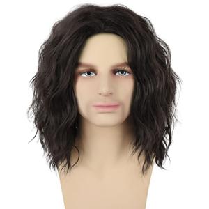 Short Black Curly Wig for Men Middle Part Heat Resistant Synthetic Mens Wig for Costume Cosplay Halloween Party