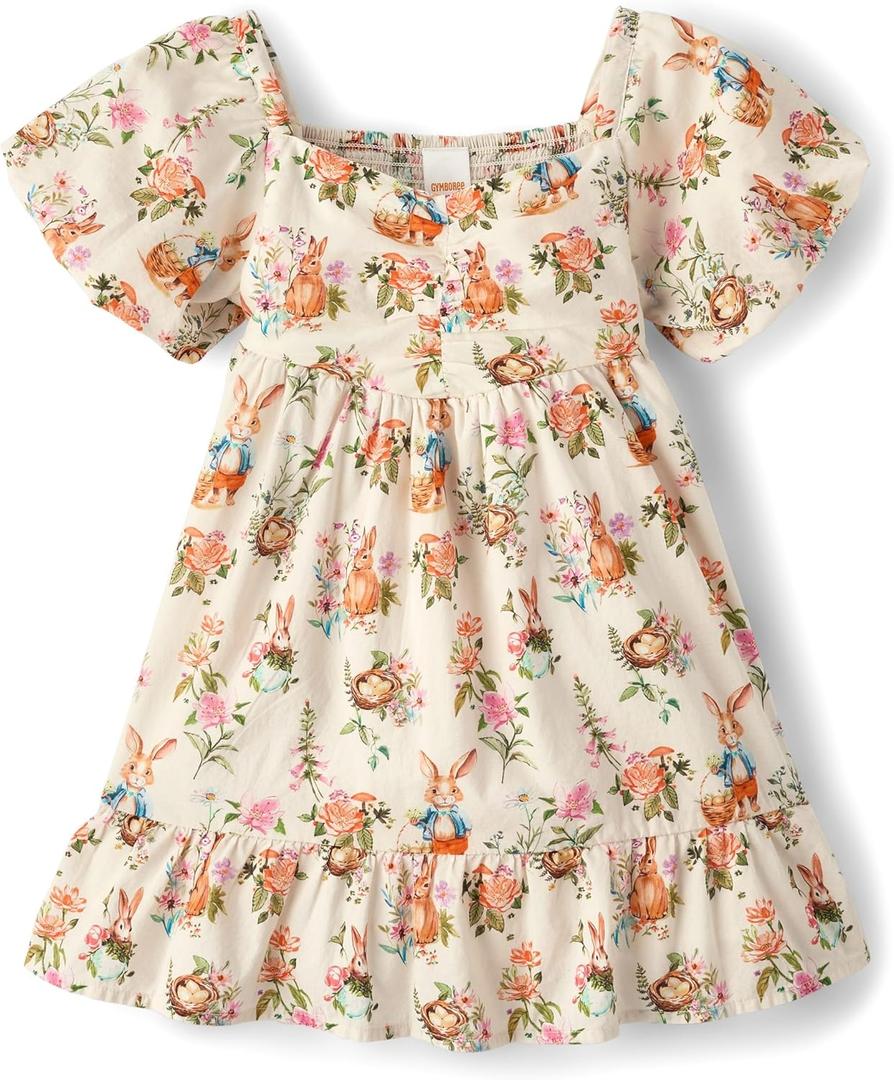 Gymboree Girls' and Toddler Short Sleeve Tiered Dresses (8, Garden Bunny)