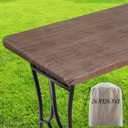 BOUBONI 1 Piece Picnic Table Cover with Elastic Vinyl Camping Tablecloth Flannel Backing Picnic Table Cloths for 6 Foot Tables Indoor Outdoor (72x30 inch, Oak)