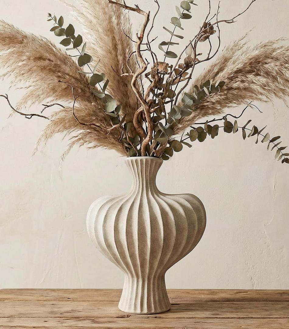 Ceramic Flower Vase Home Decor,11" Rustic Vintage Clay Beige Heart Terracotta Vases Farmhouse Table Vases Living Room Decor Pottery Pots for Home Shelf Coffee Dining Desk Fireplace