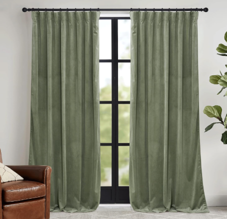 RYB HOME Sage Green Velvet Curtains 84 inches, Room Darkening Super Soft Velvet Drapes with Pleat Tape for Living Room, Thermal Insulated Window Treatment for Bedroom, W52 x L84 inch, 2 Panels