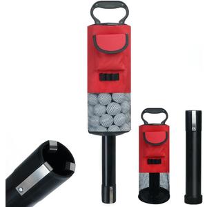 HOW TRUE Golf Ball Retriever, Portable Shag Bag Golf Ball Pick Up with Removable Plastic Tube, Pocket Shagger Storage (Red 1)