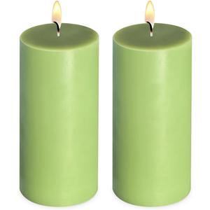 2 Pack 3x6 Inch Sage Green Unscented Pillar Candles - 70 Hour Long Burning Dripless Smokeless Candles for Home Decor Weddings Festivals Spa Meditation