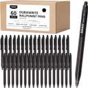 Black Pens Bulk, 60 Pack Durawrite Retractable Ballpoint Pens Black Ink 1.0mm, Click Pens No Bleed No Skip Smooth & Vivid Writing for Teachers, Students, Restaurant Servers, School & Office Supplies