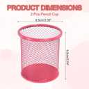 uxcell 2Pcs Mesh Pencil Holder, Metal Pen Cup Desk Organizer Makeup Brush Cup Holder for Home, Office, Classroom(Red)
