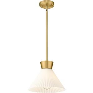 Modern Pendant Light Fixture, HWH White and Gold Kitchen Island Lights 11 Inch, 1-Light Hanging Lighting for Dinning Room Schoolhouse, Frosted Striped Glass Shade, 5HZG98MIL BG