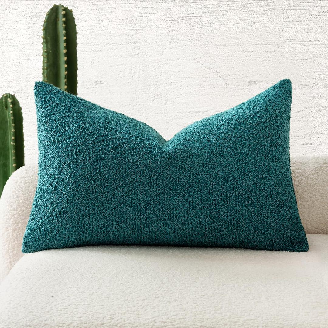 MIULEE Textured Boucle Throw Pillow Cover Teal Accent Solid Lumbar Spring Pillow Case Decorative Soft Pack of 1 Couch Cushion Chair Sofa Bedroom Livingroom Home Decor,12x20 Inch