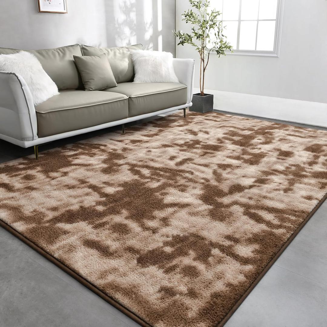 TWINNIS Large Area Rugs for Living Room Bedroom, 7x10 Feet, Super Soft Indoor Thickened Memory-Foam Carpets Easy-Cleaning, Modern Aesthetic Comfy Rug for Kids Room Home Decor, Tie-Dyed Brown