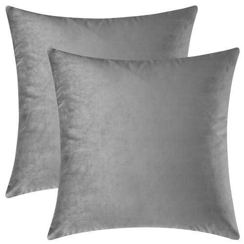 Mixhug Decorative Throw Pillow Covers, Velvet Cushion Covers, Solid Throw Pillow Cases for Couch and Bed Pillows, Grey, 20 x 20 Inches, Set of 2
