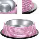 Sparkly Full Rhinestones Designed Stainless Steel Pet Dog Bowl - Stylish and Practical Diamond Food Water Dishes Bowls for Small Medium Large Dogs Cats Rabbits (Pink)