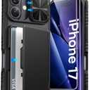 ATATOO for iPhone 17 Case Wallet with HD Tempered Glass Screen Protector [2 Pack], Card Holder & Slide Camera Cover, Military Grade Protection, Hard Protective Case for iPhone 17 6.3" 2025, Black