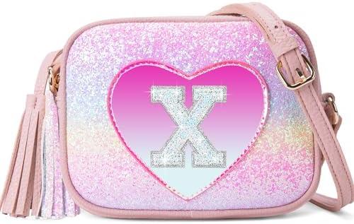 OYLOLA Birthday Gifts for Girl Initial Girls Purse Toddler Purse Kids Purses Toddler Girl Gifts Heart Purses for Girls Colored X