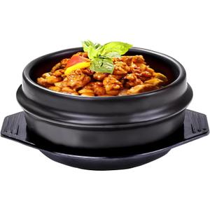 Korean Stone Bowl with Tray, Premium Ceramic Hot Pot for Bibimbap Soup, 27oz Small