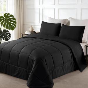 Exclusivo Mezcla Lightweight Reversible Twin Size Comforter Set, Down Alternative Comforter with 1 Pillow Sham, Twin Size Bedding Set for All Seasons, Black
