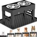 Elevated Dog Bowls with Mat, Raised Dog Food Bowl Stand with 2 Stainless Steel Bowls, 5 Height Adjustable (3.1", 9", 10", 11", 12") Non-Slip Feeder Set for Medium and Large Dogs  Black