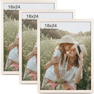 18x24 Frame Set of 3, Black Wood Grain 18x24 Poster Frame for Gallery Wall Mounting (3 Pack, Rustic White)