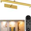 EZVALO Wireless Picture Light for Wall, 13 Inch 4000mAh Rechargeable Battery Painting Light with Remote, 3 Color Temps Dimmable Gold LED Art Light for Gallery, Living Room, Hallway