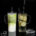 Glass Tumbler with Lids and Straws 2Pack 20oz Glass Cup with Handle-Wide Mouth Ice Coffee Cup Borosilicate Drinking Glasses for Smoothie Drinks