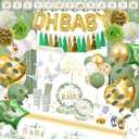 223Pcs Sage Green Baby Shower Decorations,"OH BABY" Banner, Balloon, Sash, Cake Topper for 25 Guests,Neutral Baby Shower Decor Supplies- Disposable Dinnerware Set With Eucalyptus Leaf
